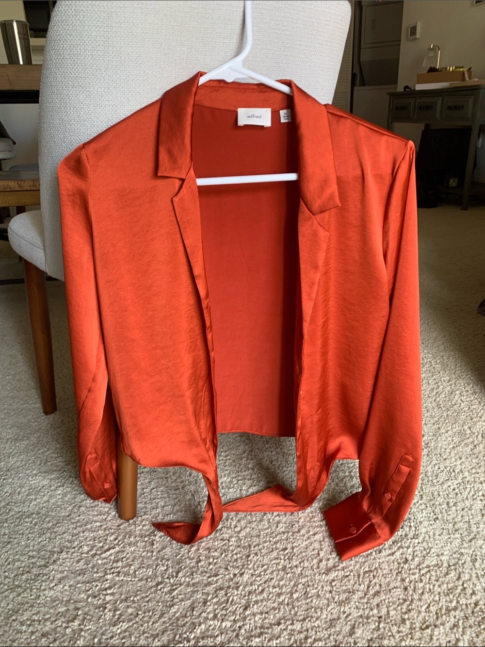 Aritzia Open-Front Satin Blazer in Rust